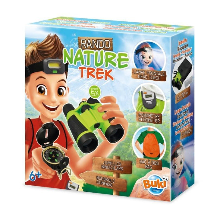 Buki | Nature Trek | Verrekijker (vergroot 5 x) , stappenteller, hoofdlamp, kompas, rugzak | 6+ - Kleine Eland