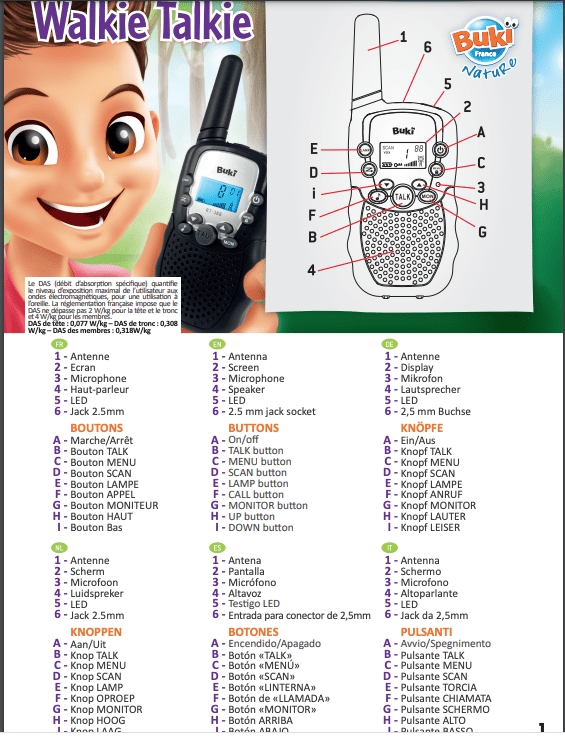Buki | Walkie Talkie | 8 kanalen | 3 km bereik | 8+ - Kleine Eland