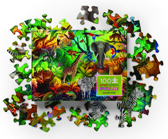 Crocodile Creek | Holographic Puzzle | Jungle | 100 pieces | 5+ - Kleine Eland