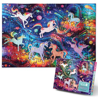 Crocodile Creek | Holographic Puzzle | Unicorn Galaxy | 100 pieces | 5+ - Kleine Eland