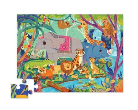Crocodile Creek junglepuzzel met olifant, tijger, giraffe en andere dieren, 36 stukjes