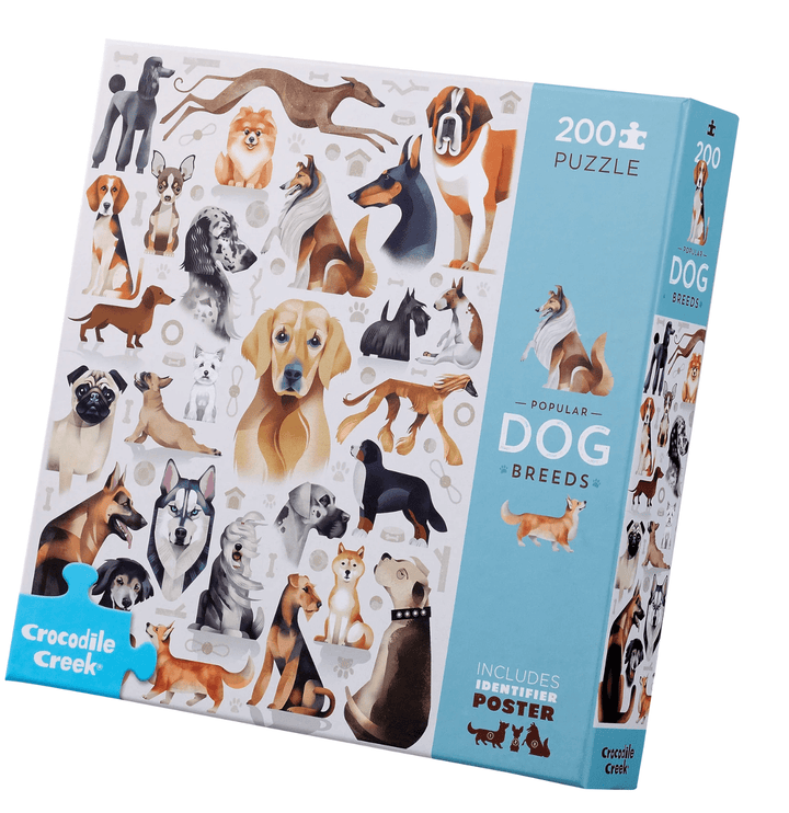 Crocodile Creek | Poster &amp; Puzzle | Popular Dog Breeds | 200 pcs | 8+ - Kleine Eland