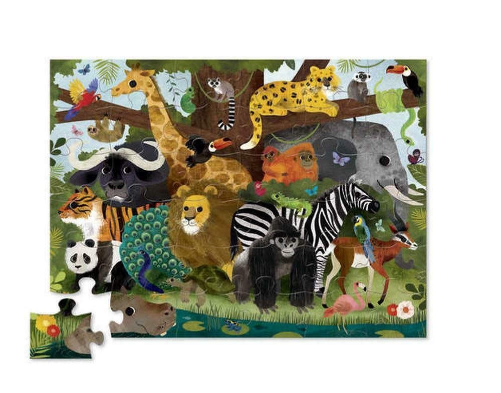 Crocodile Creek | Shaped Box Floor Puzzle | Jungle Friends | 36 delig | 3+ - Kleine Eland