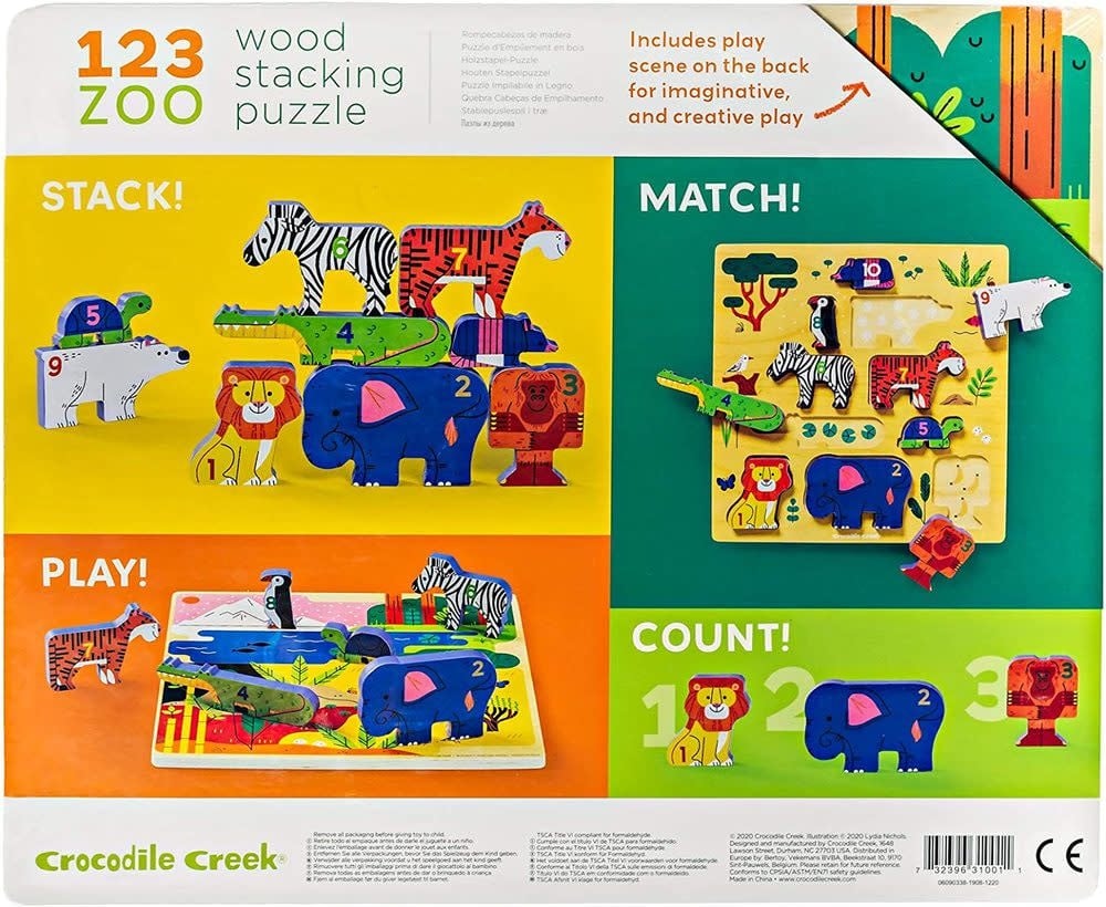 Crocodile Creek | Stacking Wood Puzzle | Learn Match Count | Zoo | 16 delig | 2+ - Kleine Eland