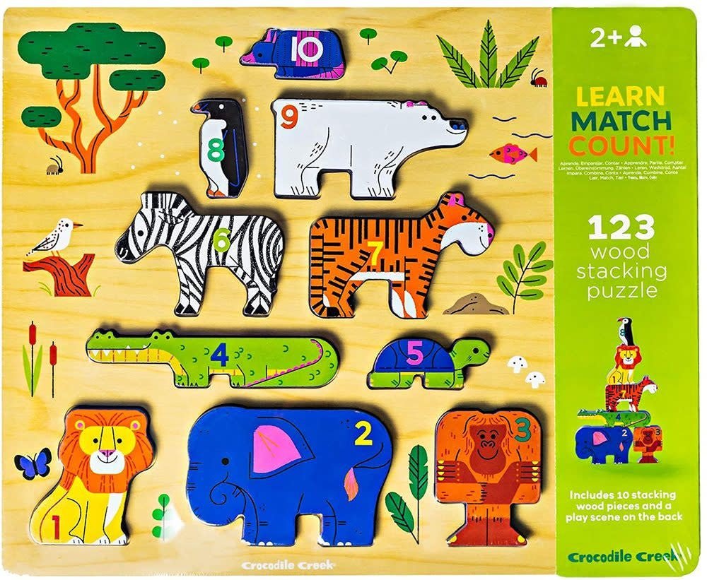 Crocodile Creek | Stacking Wood Puzzle | Learn Match Count | Zoo | 16 delig | 2+ - Kleine Eland