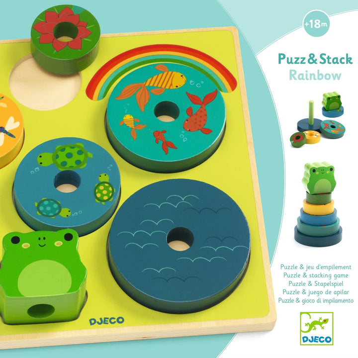 Djeco | Houten Puzzel- en Stapelspel | Kikker | +18 mnd