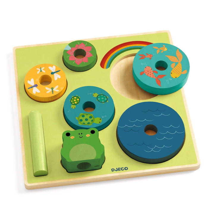Djeco | Houten Puzzel- en Stapelspel | Kikker | +18 mnd