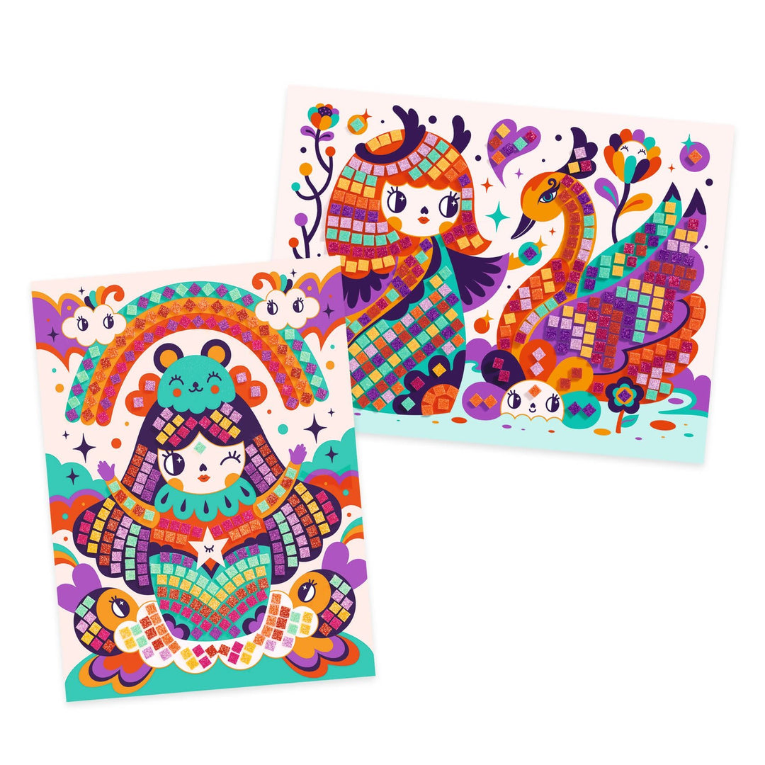 Djeco | Mozaïek | Kunst op Nummer | Glitter| Kokeshi | 5 - 8 jaar