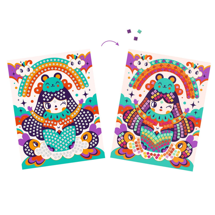 Djeco | Mozaïek | Kunst op Nummer | Glitter| Kokeshi | 5 - 8 jaar