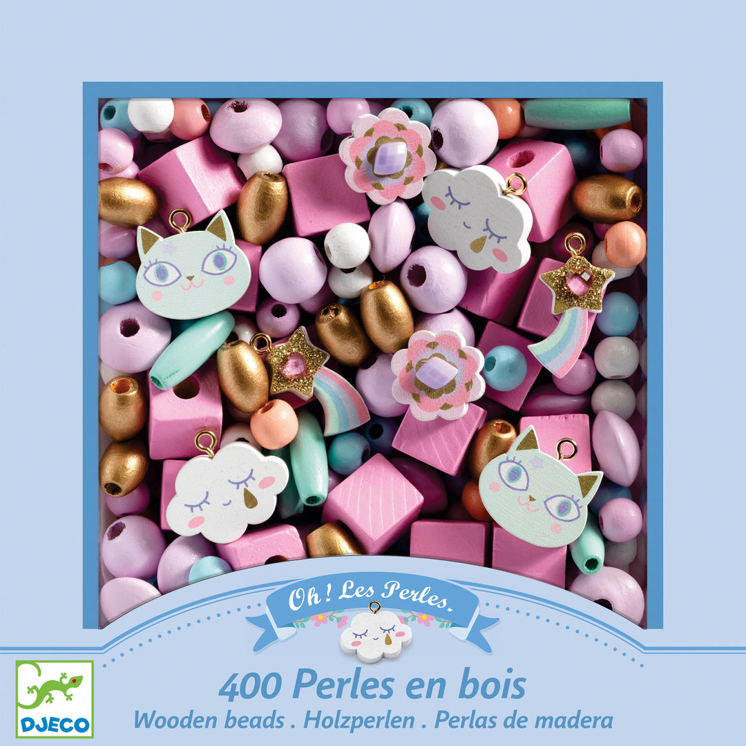 Djeco | Houten Kralen | Wooden beads, Rainbow | 400 stuks | 4 - 8 jaar