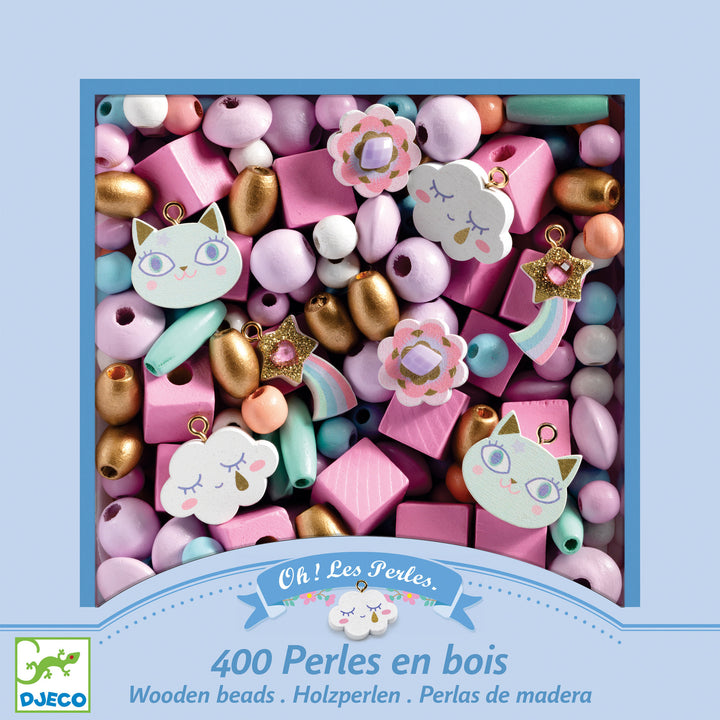 Djeco | Houten Kralen | Wooden beads, Rainbow | 400 stuks | 4 - 8 jaar