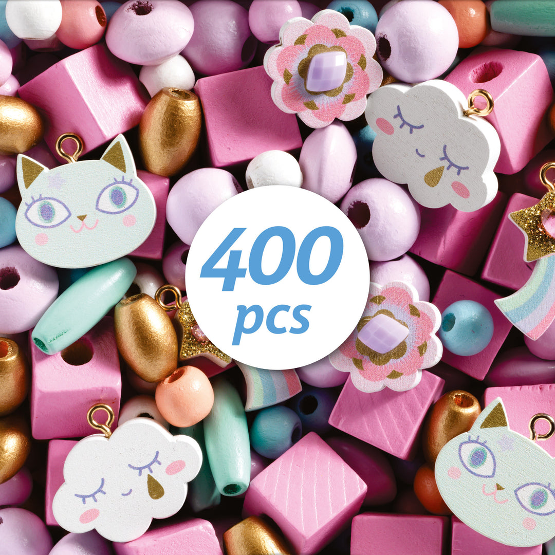 Djeco | Houten Kralen | Wooden beads, Rainbow | 400 stuks | 4 - 8 jaar
