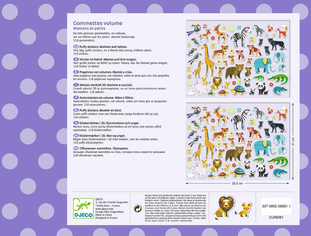 Djeco | 118 Puffy Sticker | Mothers and Babies | 3 - 6 jaar - Kleine Eland
