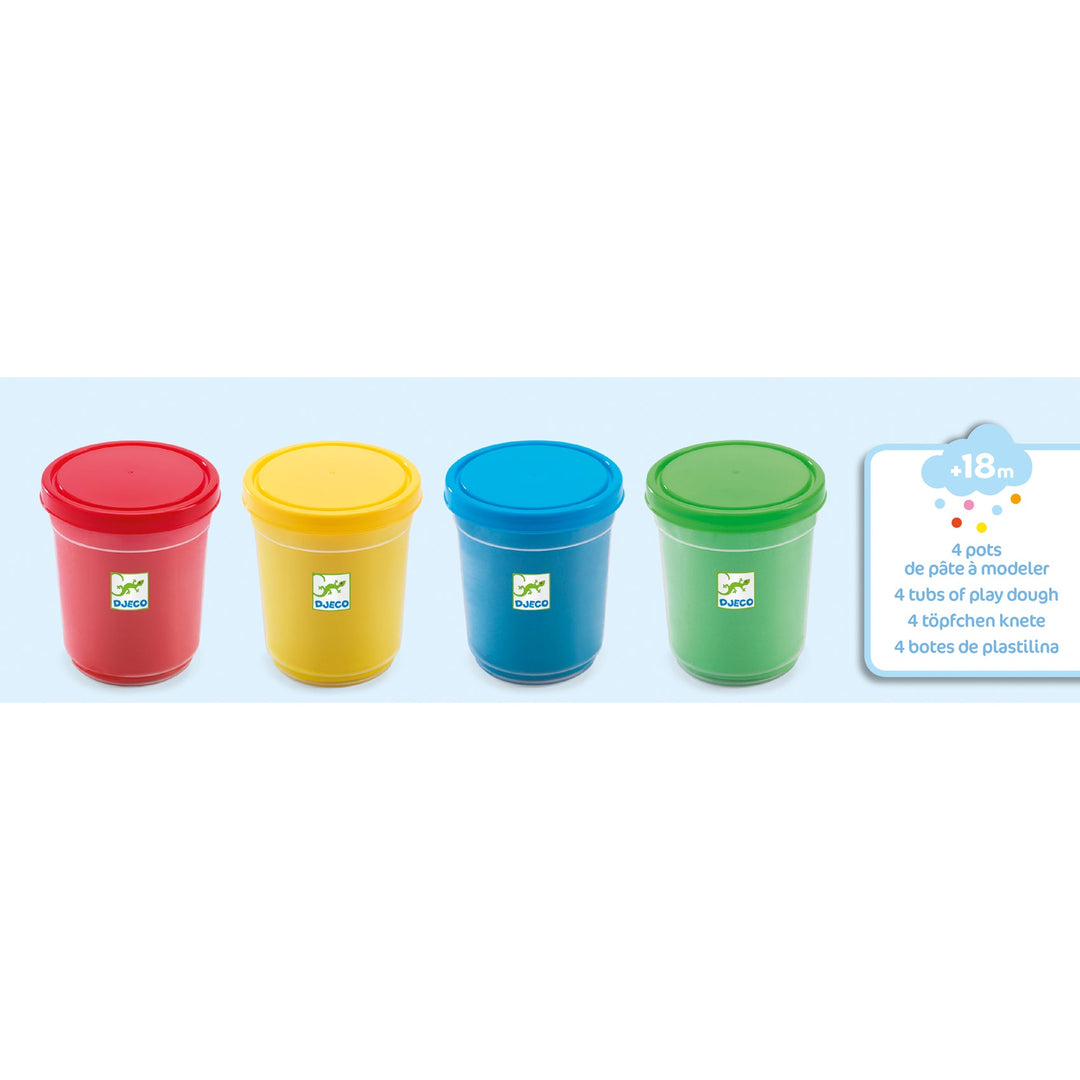 Djeco | 4 Tubs of Play Dough | Boetseerklei | 18 mnd+ - Kleine Eland