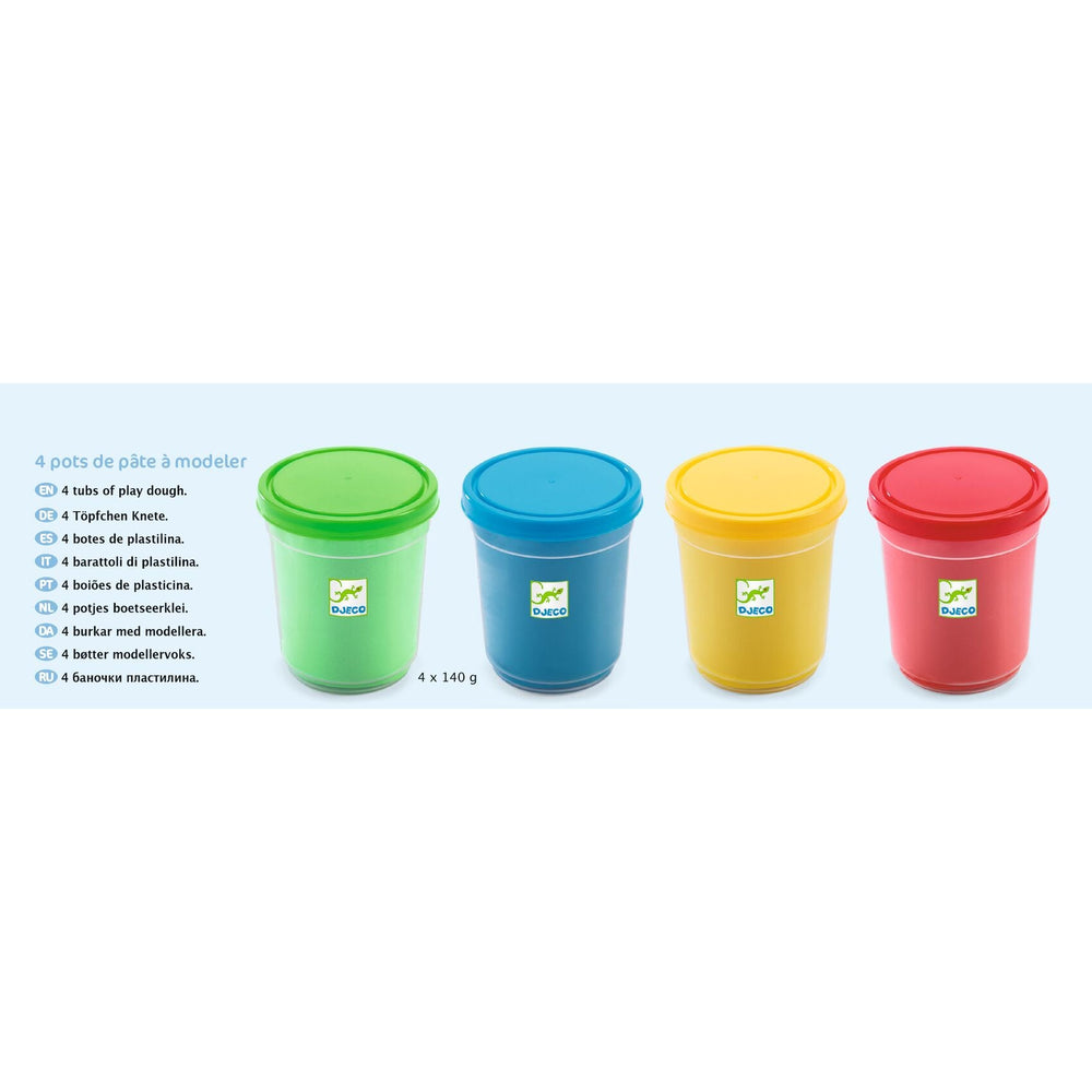 Djeco | 4 Tubs of Play Dough | Boetseerklei | 18 mnd+ - Kleine Eland
