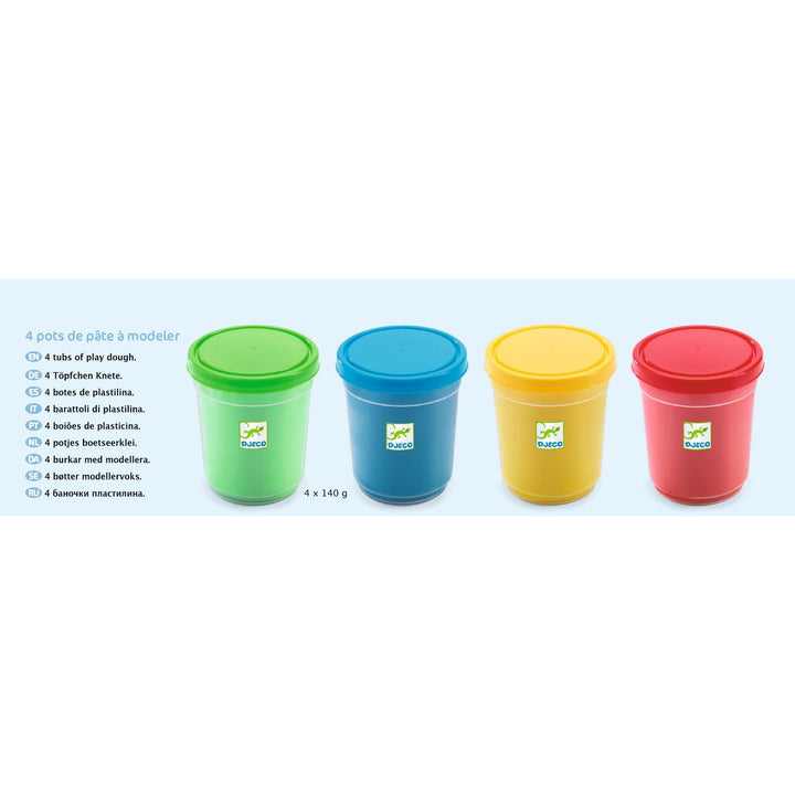 Djeco | 4 Tubs of Play Dough | Boetseerklei | 18 mnd+ - Kleine Eland