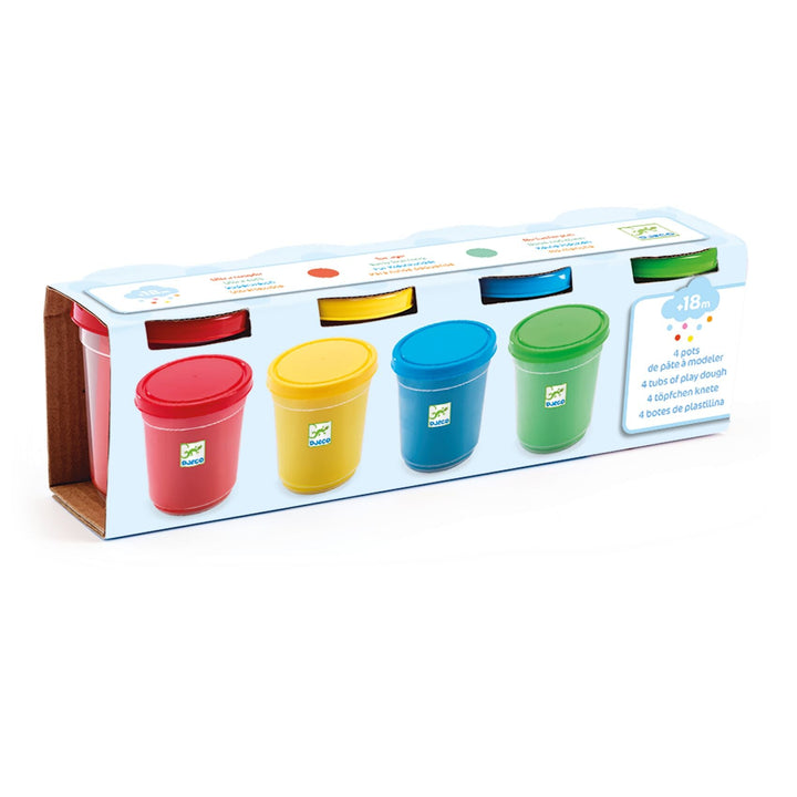 Djeco | 4 Tubs of Play Dough | Boetseerklei | 18 mnd+ - Kleine Eland
