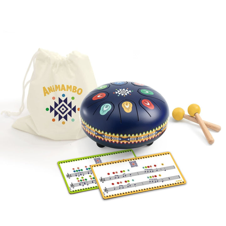 Djeco | Animambo | Trommel | Metal Tongue Drum | 8 Toons | 15 x 8 cm | 5+ - Kleine Eland