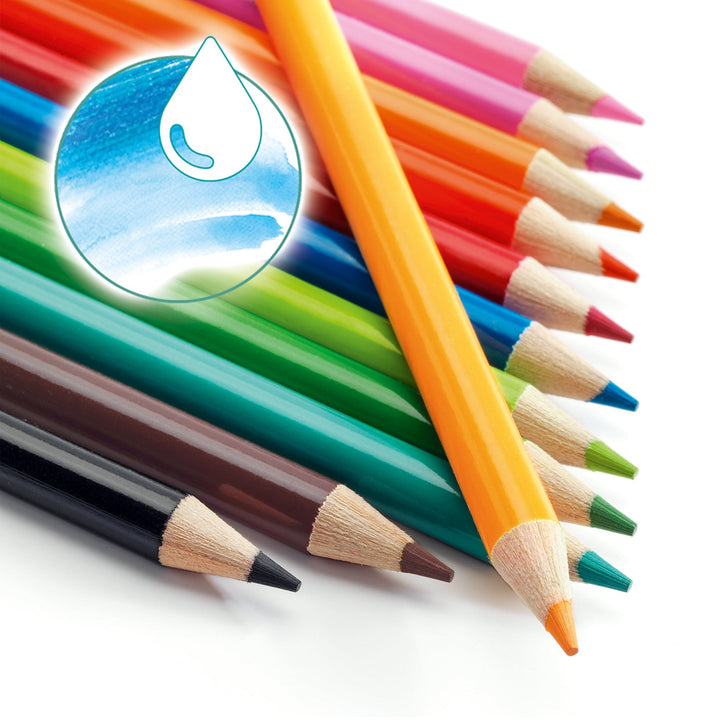 Djeco | Aquarelpotloden | 12 stuks | Classic | 6+ - Kleine Eland