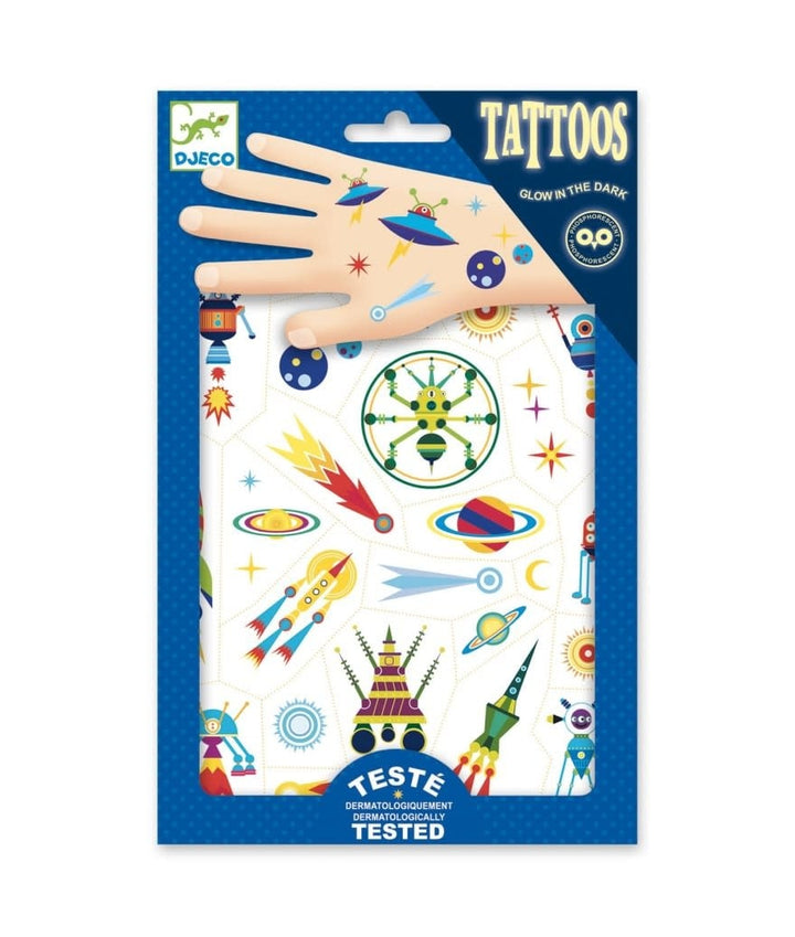 Djeco | Body Art | Tattoos | Glow in the Dark | Space Oddity | 3+ - Kleine Eland