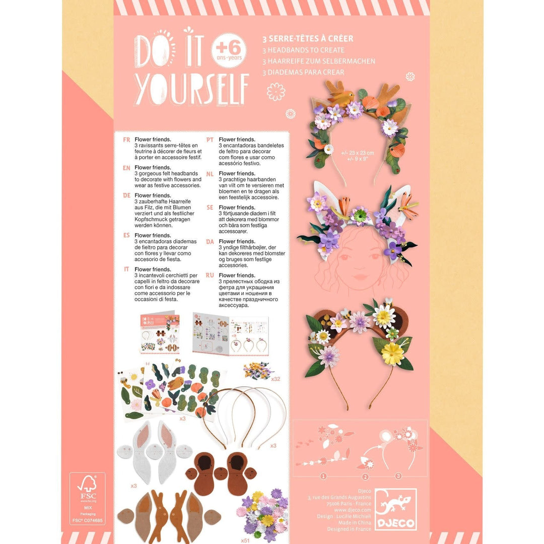 Djeco | Do it Yourself | 3 Headbands | Flower Friends | 6+ - Kleine Eland