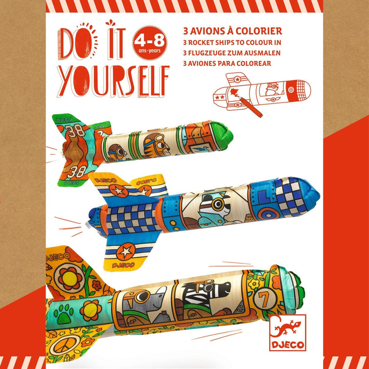 Djeco | Do it Yourself | Three Rocket Ships to Color In | To the Sky | 4 - 8 jaar - Kleine Eland