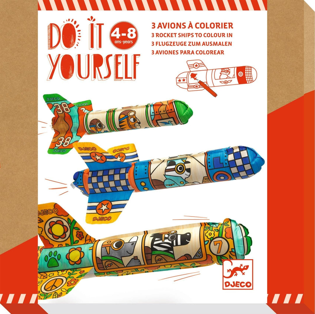 Djeco | Do it Yourself | Three Rocket Ships to Color In | To the Sky | 4 - 8 jaar - Kleine Eland