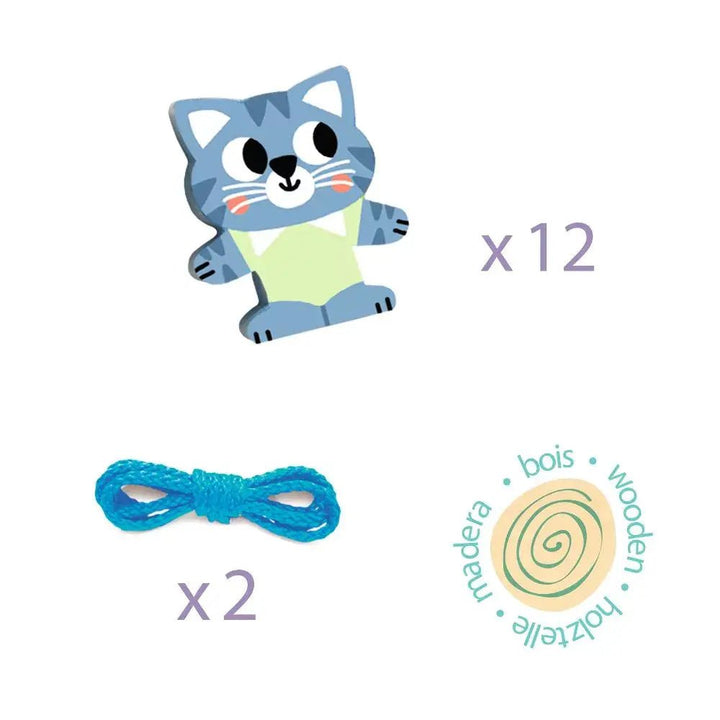 Djeco | Houten Kralen | Filabirdy | 12 st | 2+ - Kleine Eland
