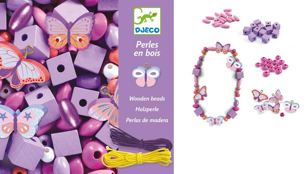 Djeco | Houten Kralen | Wooden beads | Butterfly | 450 stuks | 4 - 8 jaar - Kleine Eland