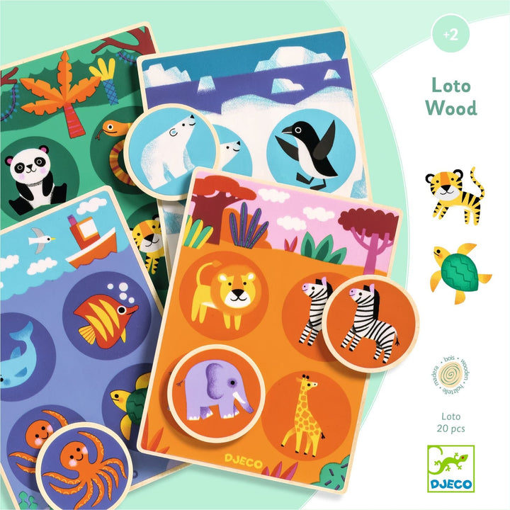 Djeco | Houten Lotto | Animals | 20 delig | 2+ - Kleine Eland