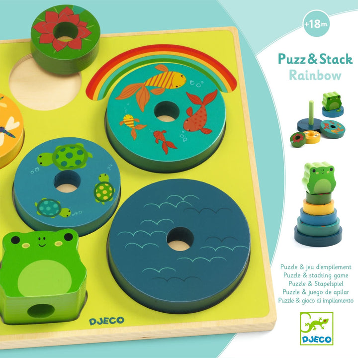 Djeco | Houten Puzzel- en Stapelspel | Kikker | +18 mnd - Kleine Eland