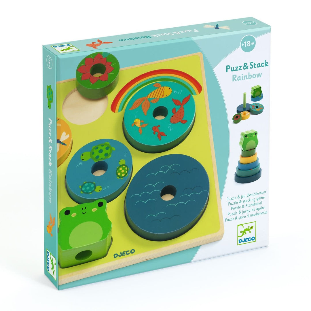 Djeco | Houten Puzzel- en Stapelspel | Kikker | +18 mnd - Kleine Eland