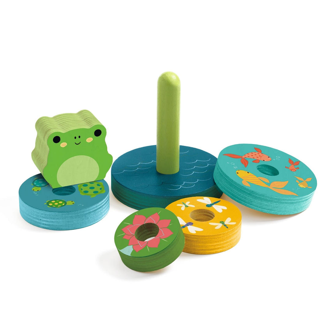 Djeco | Houten Puzzel- en Stapelspel | Kikker | +18 mnd - Kleine Eland