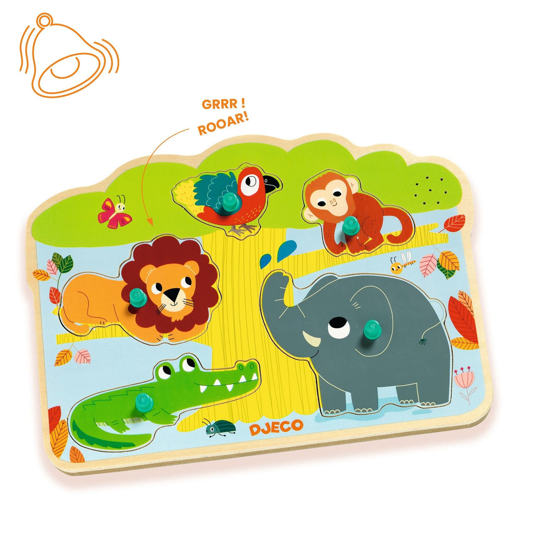 Djeco | Houten Puzzel met Geluid | Wooden Sound Puzzle | Baobab | 1+ - Kleine Eland
