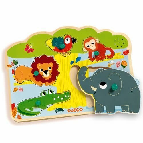 Djeco | Houten Puzzel met Geluid | Wooden Sound Puzzle | Baobab | 1+ - Kleine Eland