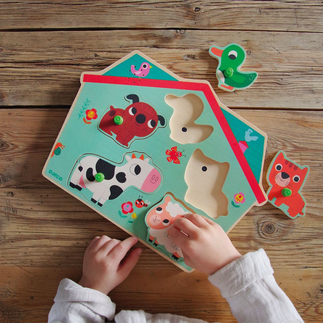 Djeco | Houten Puzzel met Geluid | Wooden Sound Puzzle | Ouaf Woof | 1+ - Kleine Eland