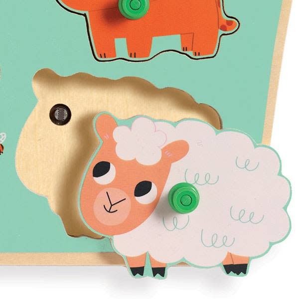 Djeco | Houten Puzzel met Geluid | Wooden Sound Puzzle | Ouaf Woof | 1+ - Kleine Eland