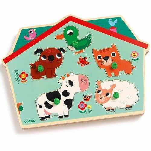 Djeco | Houten Puzzel met Geluid | Wooden Sound Puzzle | Ouaf Woof | 1+ - Kleine Eland