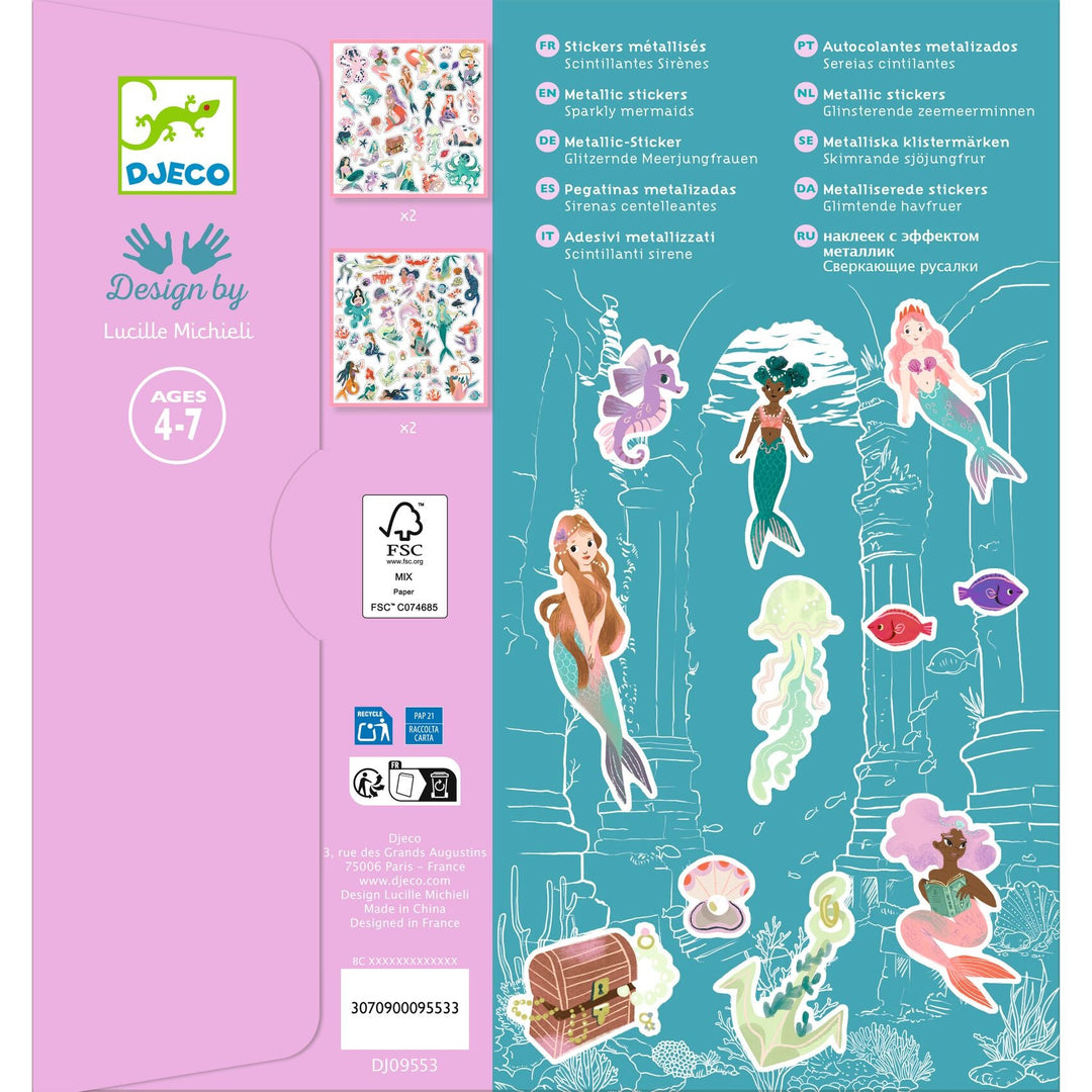 Djeco | Les Petits Cadeaux des Grands | Stickervellen Glinsterende Zeemeerminnen | 4+ - Kleine Eland