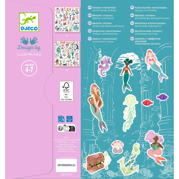 Djeco | Les Petits Cadeaux des Grands | Stickervellen Glinsterende Zeemeerminnen | 4+ - Kleine Eland