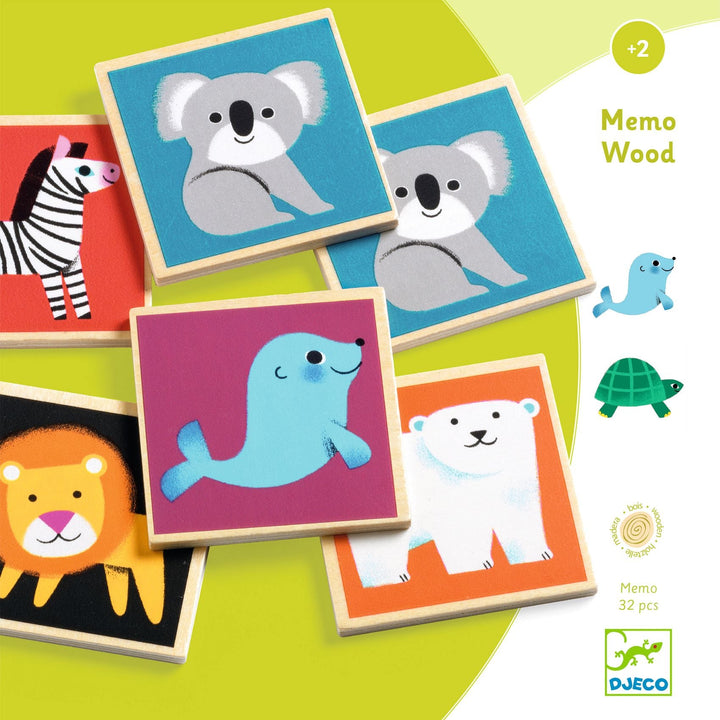 Djeco | Memo Wood | 32 delig | 2+ - Kleine Eland