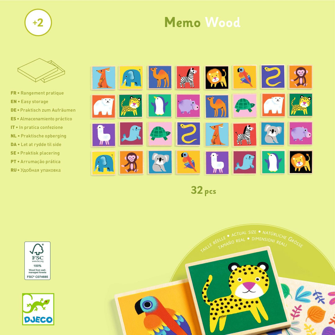 Djeco | Memo Wood | 32 delig | 2+ - Kleine Eland