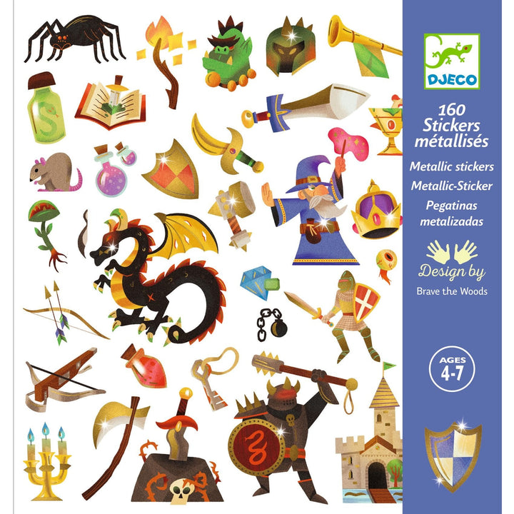 Djeco | Metallic Stickers | Middeleeuwse Fantasie | 160 stuks | 4+ - Kleine Eland