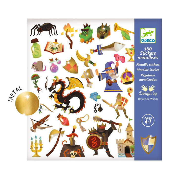 Djeco | Metallic Stickers | Middeleeuwse Fantasie | 160 stuks | 4+ - Kleine Eland