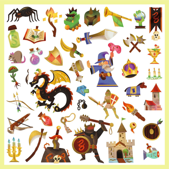 Djeco | Metallic Stickers | Middeleeuwse Fantasie | 160 stuks | 4+ - Kleine Eland