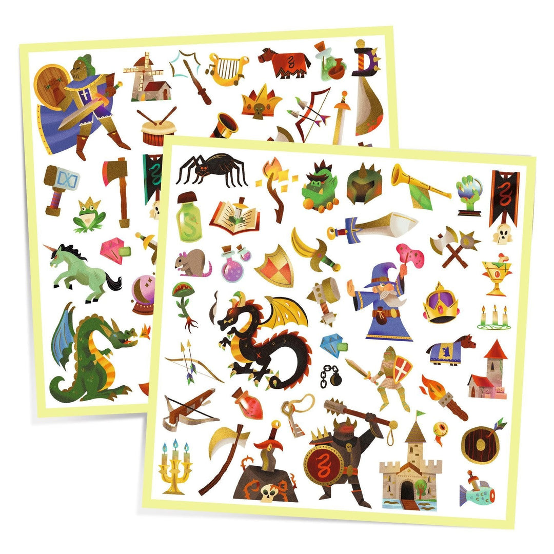 Djeco | Metallic Stickers | Middeleeuwse Fantasie | 160 stuks | 4+ - Kleine Eland