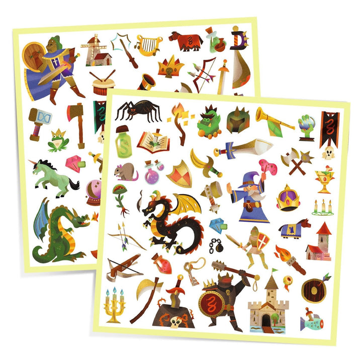 Djeco | Metallic Stickers | Middeleeuwse Fantasie | 160 stuks | 4+ - Kleine Eland
