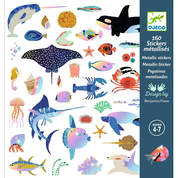 Djeco | Metallic Stickers | Ocean | 160 stuks | 4+ - Kleine Eland