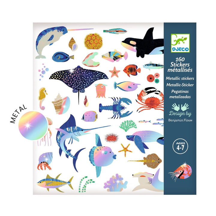 Djeco | Metallic Stickers | Ocean | 160 stuks | 4+ - Kleine Eland