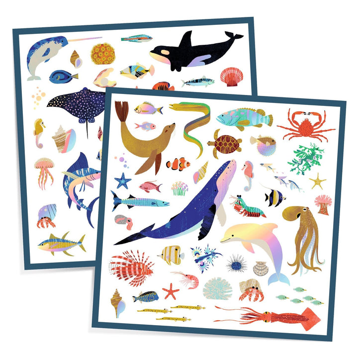 Djeco | Metallic Stickers | Ocean | 160 stuks | 4+ - Kleine Eland